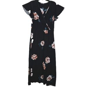 Whimsical Romantic Modern Cottagecore Loveappella floral Faux Wrap Maxi Dress 1X